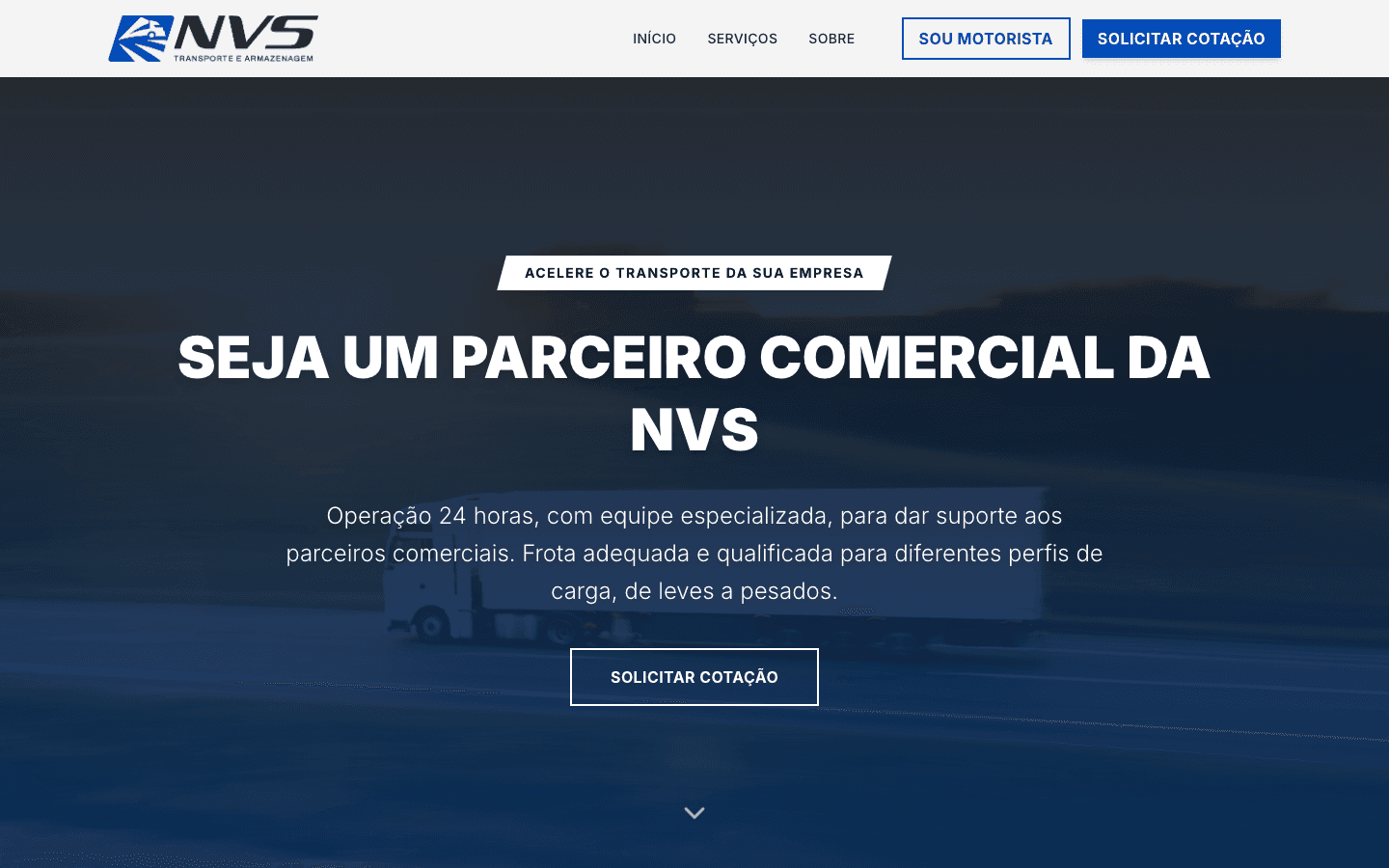Screenshot do site NVS Transporte e Armazenagem